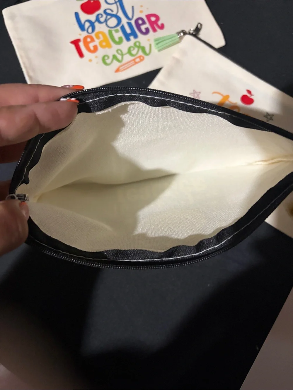 Teacher Appreciation Canvas Zipper Pouch - White with Multicolor Print